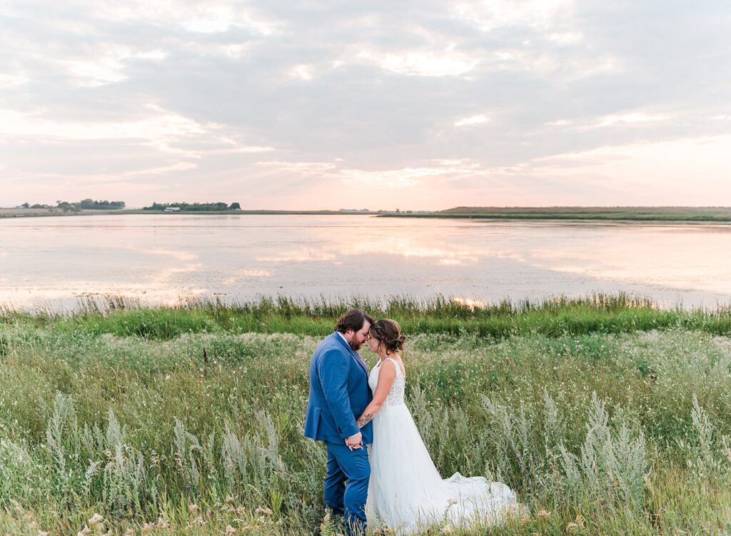 Being intentional on their wedding day with sunset wedding couple portraits